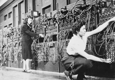 Historical photo of ENIAC or early computing machine