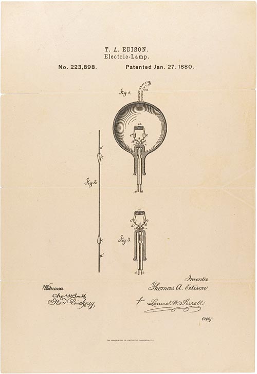 Edison's original patent drawings of the light bulb