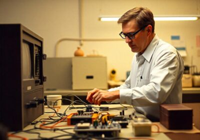 Ralph Baer working on the "Brown Box" prototype in his lab, circa 1967