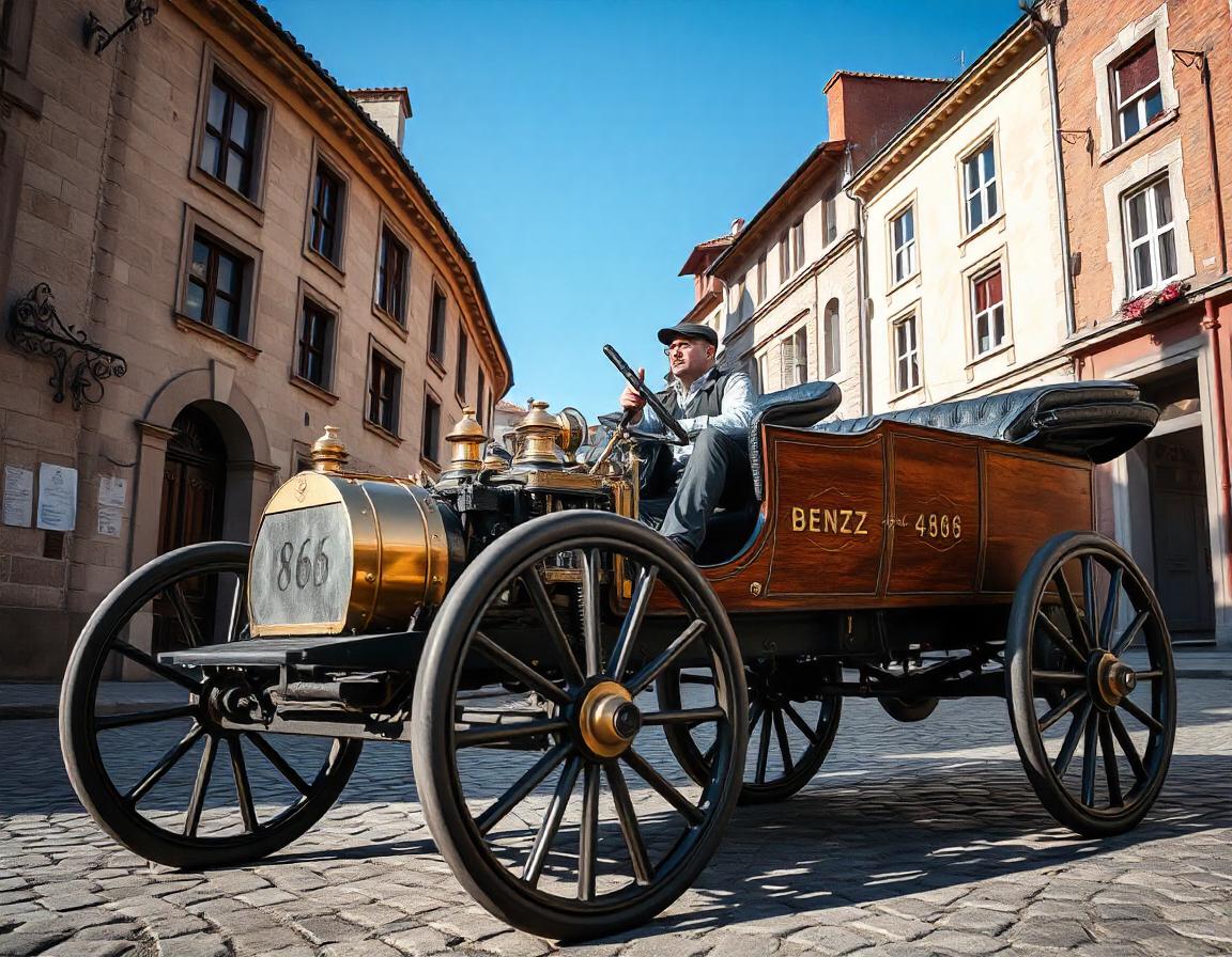 Historical photograph of the Benz Patent-Motorwagen from 1886