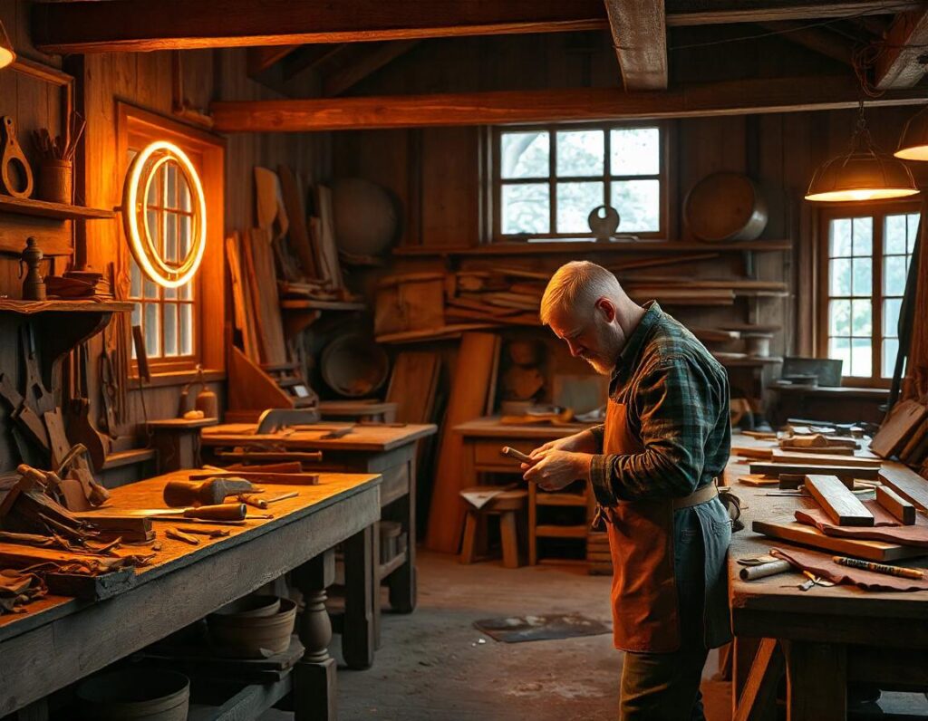 Recreation of the Janssen workshop with period-appropriate tools and materials