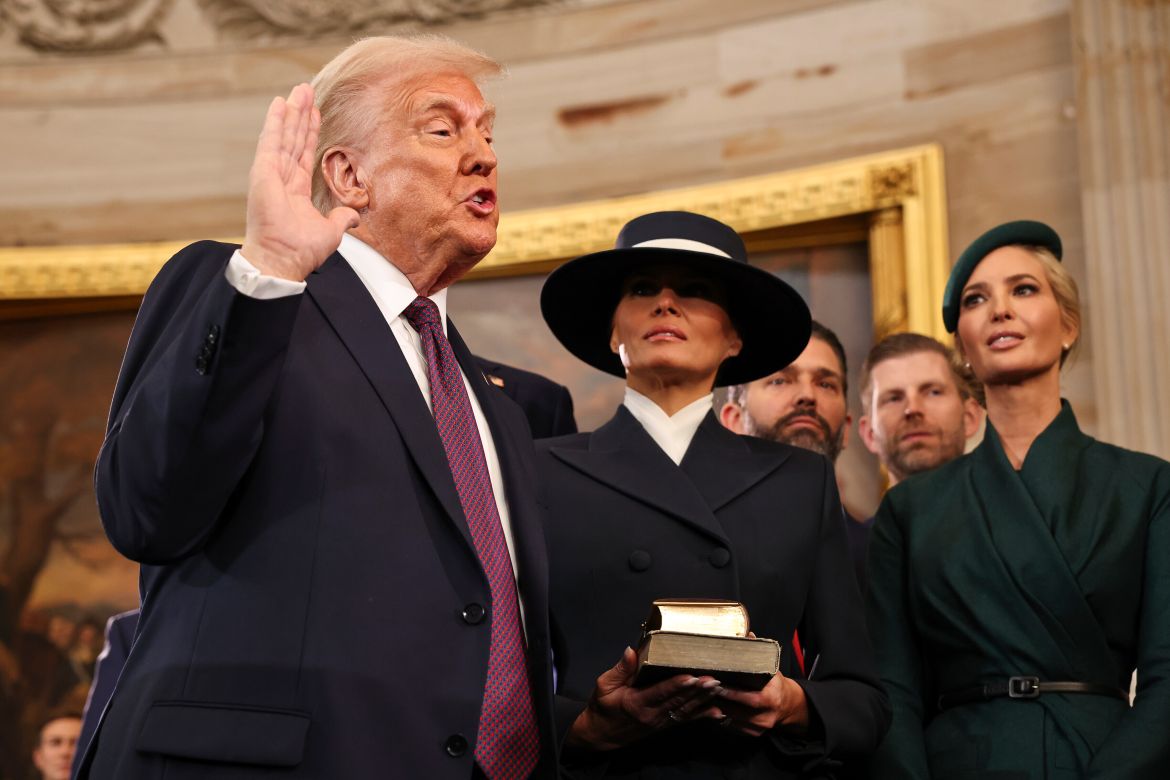 Donald Trump swears the oath of office/Reuters